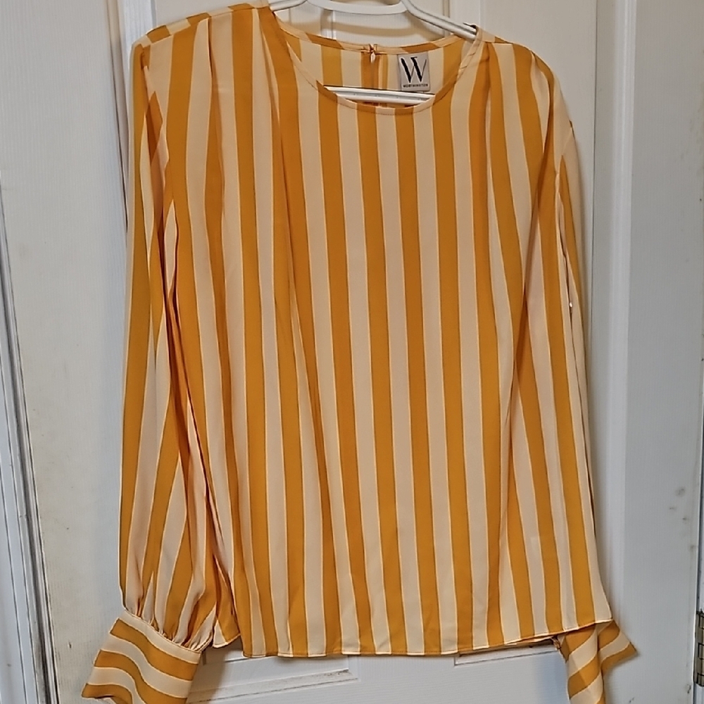 Worthington Yellow Long Sleeve Blouse with Crew Neck and Boxy Fit